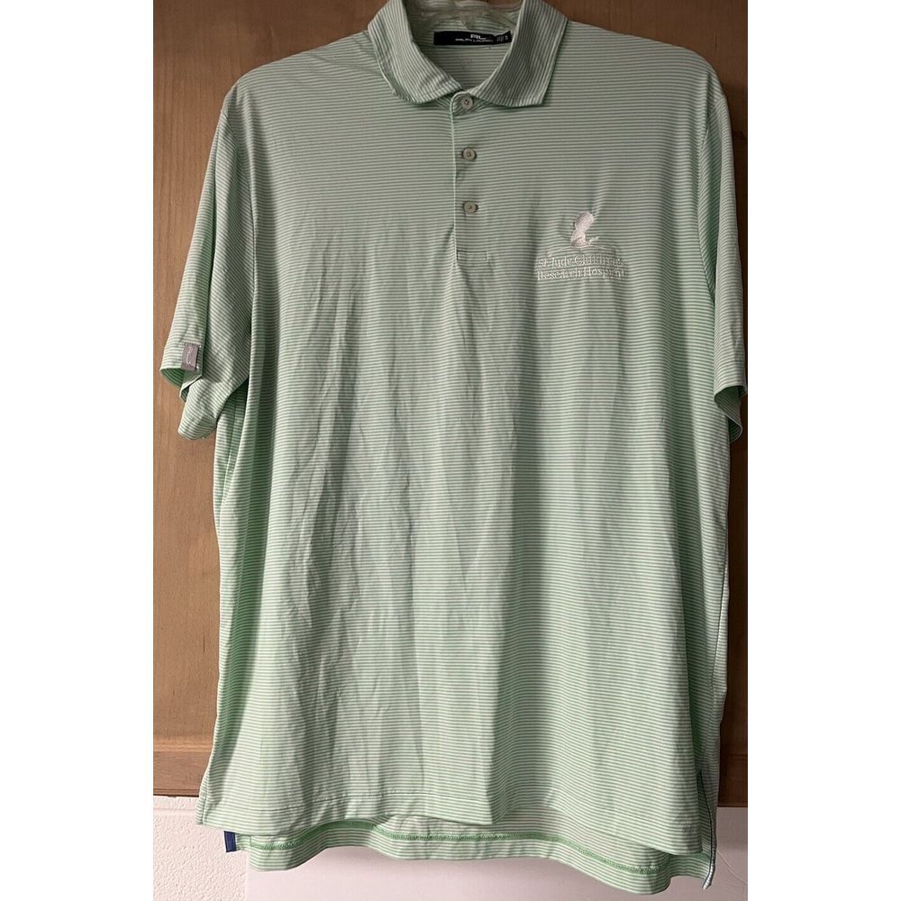 RLX Ralph Lauren Polo Shirt Mens XL Green Striped‎ Short Sleeve Golf Lightweight